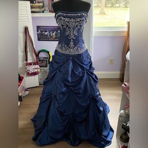 Elegant Navy Blue Embroidered Gown